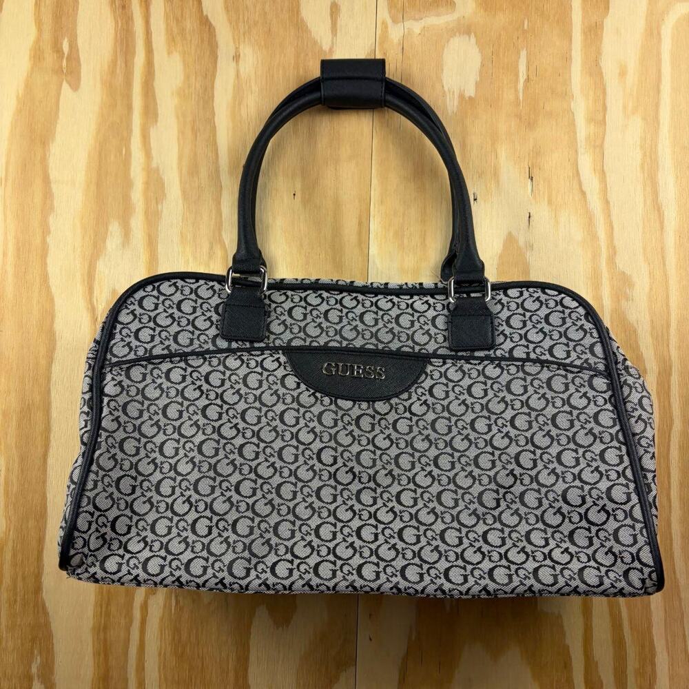 GUESS Bowler Style Duffle Bag – Black Gray Monogram – Double Handles